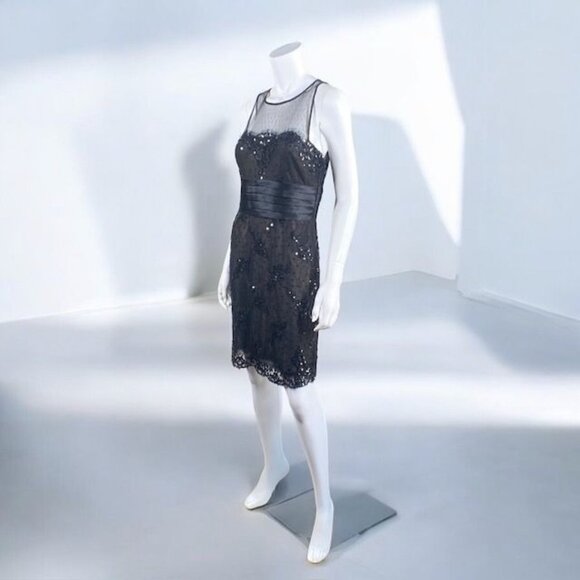 BCBGMAXAZRIA Cocktail Dress Black Sequins, Satin, and Lace, Size 6 - Picture 5 of 15